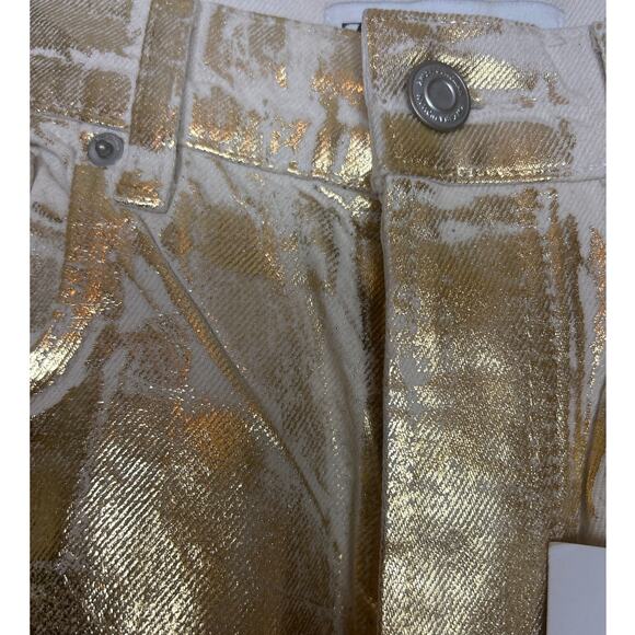 Zara women 6 gold the boy fit pants distressed boho new mid rise belt cotton - Picture 4 of 7